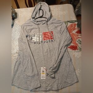 Tommy Hilfiger Gray Hoodie with Red and Silver Accents